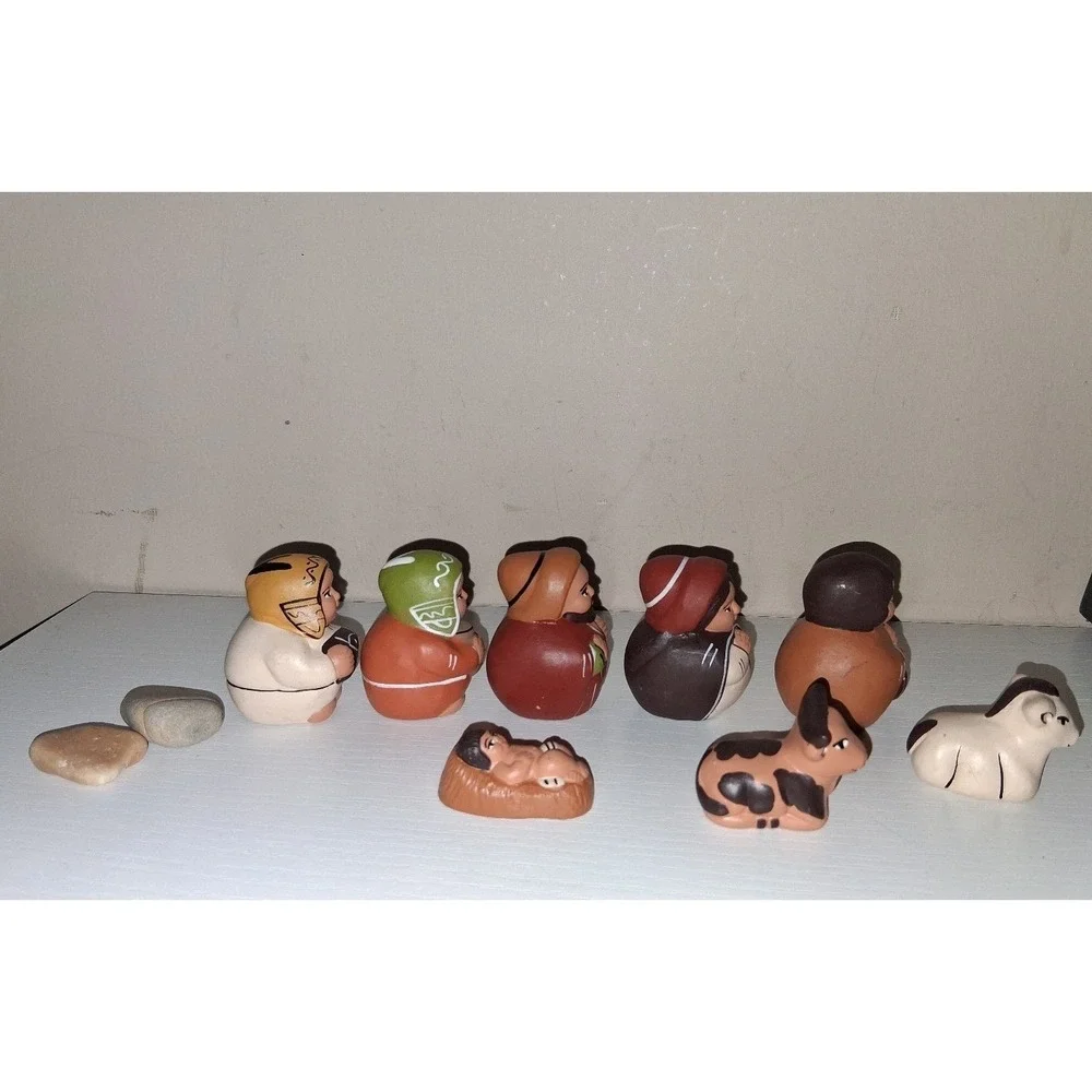 Handmade Miniature Clay Nativity Set Folk Art Christmas Creche 8 Pieces